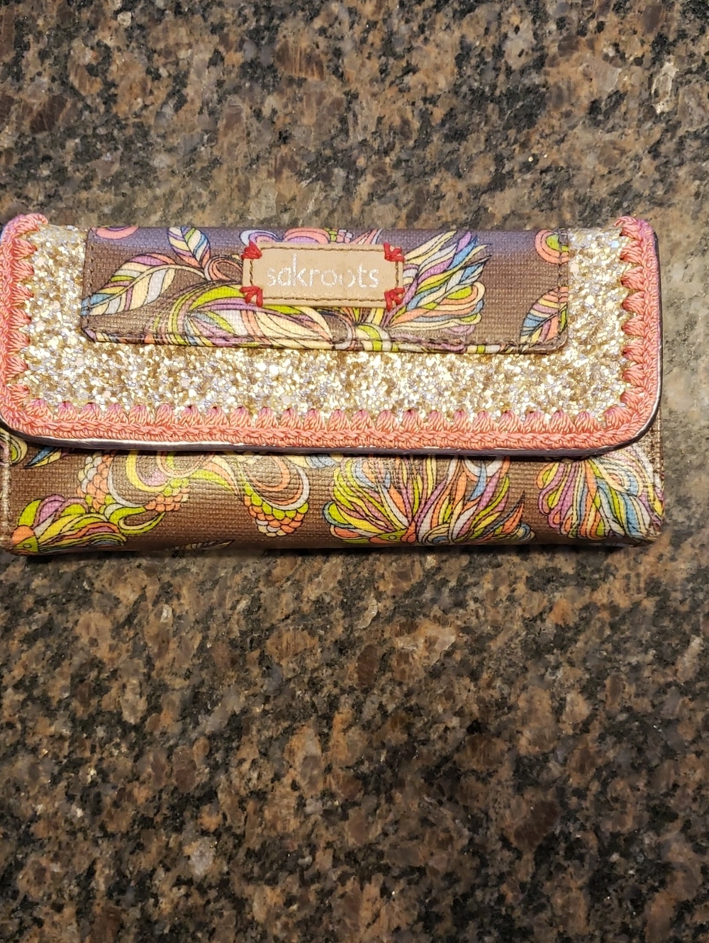 Sakroots Multicolor Floral Wallet with Gold Glitter Trim